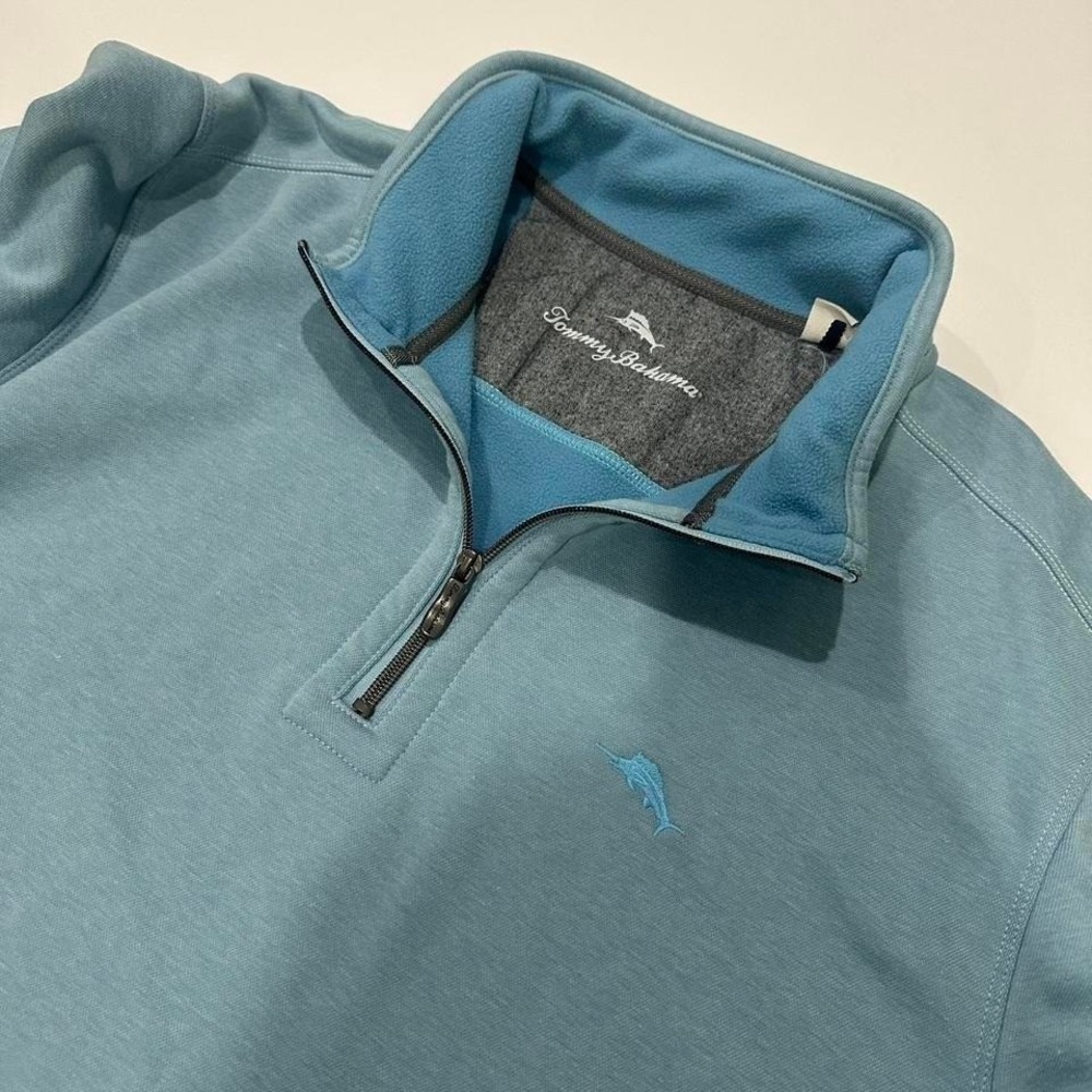Tommy Bahama blue quarter zip sweatshirt fleece lined Men's XXL golf preppy